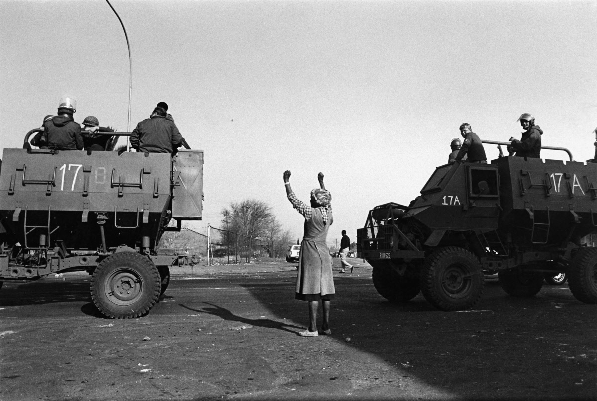 People celebrate victory in Mmabatho streets after the white