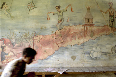 Map of Timor in a bar in Ainaro town.