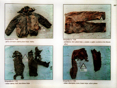 Identification book produced by the Red Cross, showing the belongings of 354 bodies exhumed in the Srebrenica region who remain unidentified.