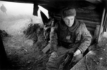 Young conscript in a Russian army encampment in Chechnya.