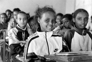 Tzigheweini, 10, in her fourth grade class at the public primary school in the village of Tareshi, about 50 km from Asmara.
