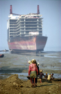Ship-breaking yard on the Bay of Bengal. The industry employs thousands of workers and is the country's main source of steel, but injuries and deaths, often from explosions, are common. The environmen...