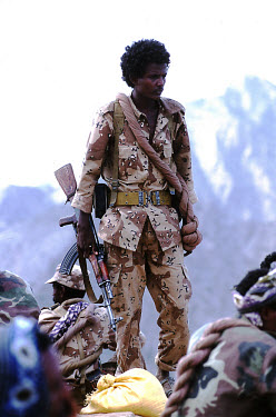 Eritrean soldiers in the high mountains around the Senafe front line, scene of one of the fiercest battles in the war between Eritrea and Ethiopia.