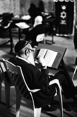 Orthodox Jewish man in a synagogue in the Old City.