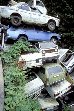 Cars dumped in a gully in the mountains near Shikoku.