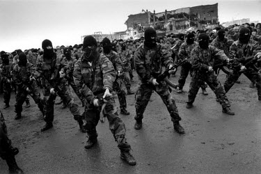 Chechen special forces on parade during the anniversary of the Chechen deportation in 1944, when Stalin deported all Chechens to Kazakhstan.