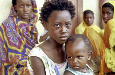 Undernourished women and children on a feeding programme funded by the Lutheran World Federation (LWF).