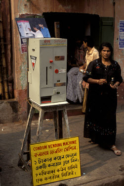 The first condom vending machine installed in the city, in the centre of the red light district.