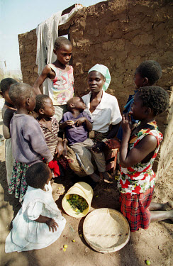 Loveness Mudaala with some of the 20 children that she has to feed, in the village of Matua in Siavonga District. The drought across southern Africa has resulted in a famine affecting around 14 millio...