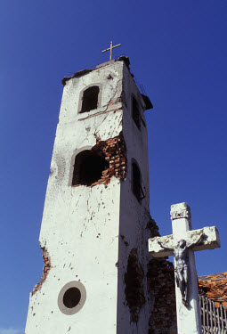 Church damaged during the war, in the UNPROFOR zone. An estimated 10,000 people were killed in Croatia's war of independence from the former Yugoslavia.