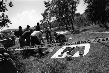 The team from the commission for missing persons works on identifying the remains of victims of ethnic cleansing from 1992. They were shot on their doorsteps by Serbs from the next village at the begi...
