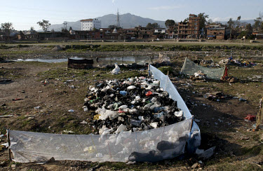 Rubbish collected for recycling by the Bagmati River.
