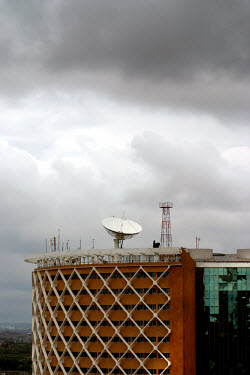 Satellite dish on the roof of a new office building in Hi-tech City.