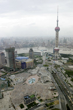 View from Jin Mao Tower looking towards Pearl Tower, both in the Pudong district.