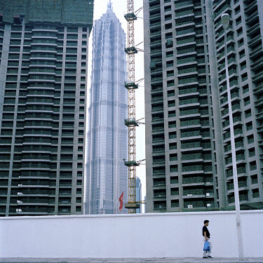 Construction site in the Pudong district, with the Jin Mao tower in the background.
