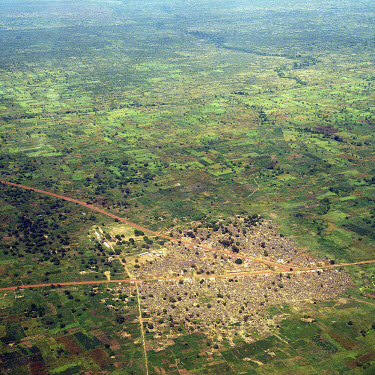 Aerial view of Acholibur camp for internally displaced people (IDPs). For 18 years the Lord's Resistance Army (LRA) rebels have terrorised the Northern provinces of Uganda abducting 20,000 children an...