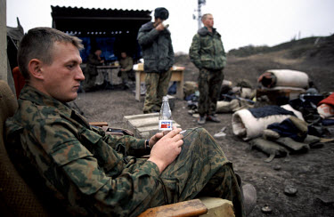 Russian military officers at a camp in Chechnya.