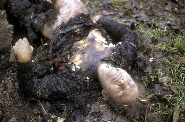 The body of a Russian soldier, amongst those who invaded Grozny on New Year�s Eve 1994-1995. He was killed after trying to escape his ambushed tank. Dogs began eating the corpses, which lay on the str...