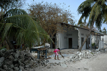 Work starts to repair damaged buildings on Fonadhoo island following the tsunami which struck South Asia on 26/12/2004. An underwater earthquake measuring 9 on the Richter scale triggered a series of...