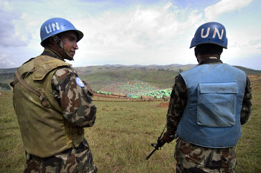 Nepalese soldiers from the UN mission in Congo (MONUC) at a camp for internally displaced persons (IDPs) in Tche, which has rapidly grown to house some 20,000 people. They fled their homes amidst inse...