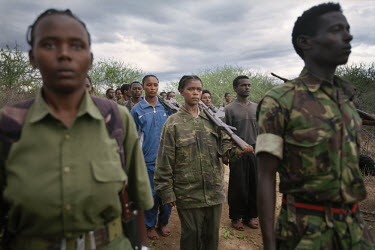Oromo Liberation Front (OLF) fighters on parade. Discipline among the OLF fighters, who are unpaid, appears to be strong. About one in seven or eight of them are women. The OLF have been fighting a '...