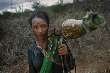 Oromo Liberation Front (OLF) fighter Nuria Hassan, 23, poses with her Rocket Propelled Grenade (RPG) thrower. Nuria is from the nomadic Borana tribe and became a soldier at the age of 20. About one in...