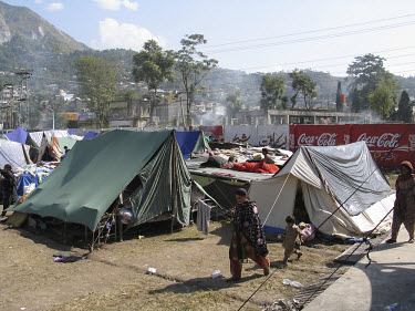 A temporary camp for people displaced by the earthquake which struck Pakistani-administered Kashmir on 08/10/2005. The camp is not administered by government or aid agencies, but by the people themsel...