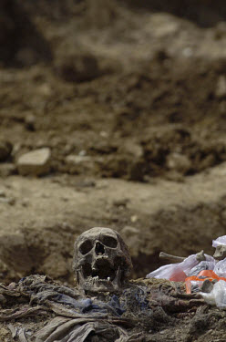 The body of a victim of the Srebrenica massacre lies in a mass grave in Budak, some 500 metres away from Potocari. The grave was opened at the beginning of July 2005, and is thought to contain 100 bod...