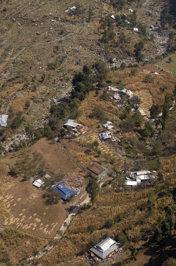 Aerial view of a hamlet devastated by the earthquake which struck Pakistani-administered Kashmir on 08/10/2005. Almost all of the houses in this isolated and mountainous region were left uninhabitable...