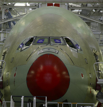 The world's largest passenger plane, the Airbus A380, under construction.