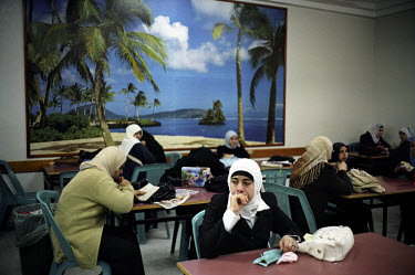 Female students in the canteen at the Islamic University in Gaza.