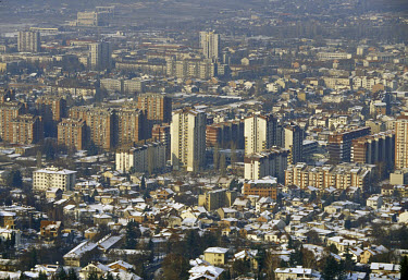 View over the city in winter.