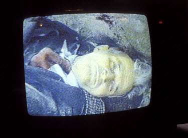 Television image of the executed leader of the Communist Party of Romania, Nicolae Ceausescu.