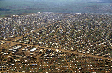 Aerial view of Benako refugee camp, which shelters Rwandan refugees fleeing the genocide.