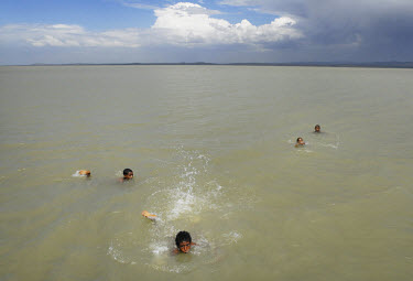 Boys swimming in Lake Tana, the source of the Blue Nile where 86 percent of the Nile water originates.