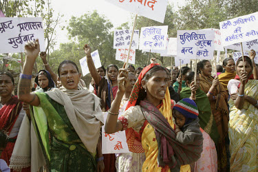 Adivasi tribal villagers from Gumla Nagar lead protests against a police raid in their village which resulted in an innocent man being beaten to death while in police custody. The raid, which was cons...