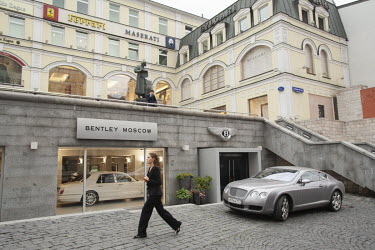 Luxury car showrooms selling Bentley, Ferrari and Massarati cars in central Moscow. The Russian nouveau-riche (nicknamed the ^New Russians^) have become renowned for flaunting their wealth.