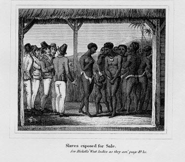 An illustration of slaves exposed for sale as printed in 'The West Indies as they are' by the Rev. Richard Bickell.
