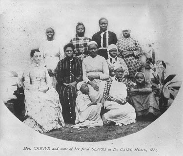 Mrs Crewe with former slaves at the Cairo Home for Freed Slaves. The home was founded in 1885 under the auspices of the British and Foreign Anti-Slavery Society.