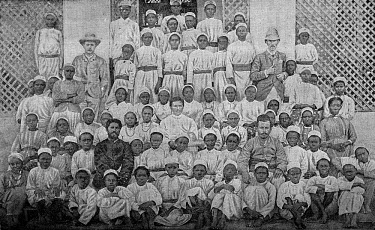An image depicting Galla slaves rescued by British cruisers and brought to Aden. The former slaves were transferred to the South African Lovedale Institution and cared for by Free Church of Scotland M...