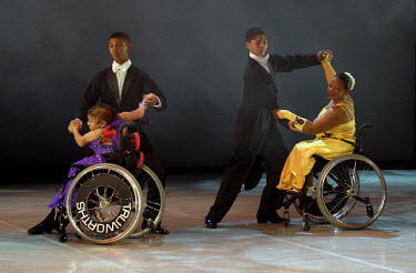 Two female dancers in wheelchairs take part in the dance production 'Collaborations', part of an ADE (Audience Development and Education) outreach programme run by Artscape to develop talent in the br...