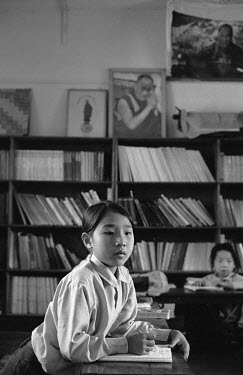 Tibetan children in class at a school in Bir, a Tibetan exile settlement in northern India. The school provides the children living here with the traditional Tibetan education that is prohibited in th...
