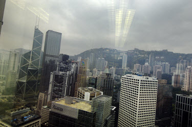 A view of the Central District skyscrapers leading up to the Peak. This view shows the densely packed urban zone with the Bank of China building (left).