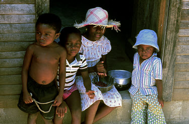 Garifuna children outside their home on the Mosquito coast.