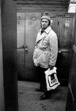 A labourer in the locker room at the VEB Sachsenring Automobilwerke factory. VEB Sachsenring, an East German car manufacturer, ceased production of its iconic Trabant at the end of 1991.