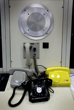 Emergency telephones in the electrolysis control room at the Norilsk Nickel factory. The Norilsk Nickel Corporation in Monchegorsk is known as one of the most polluting companies in Russia. There is a...
