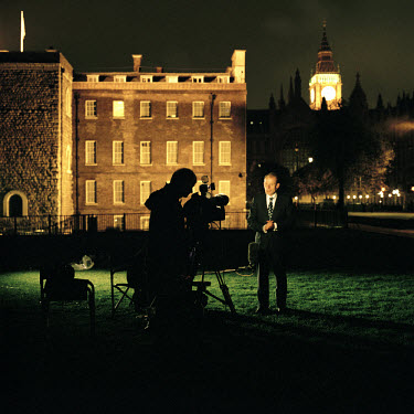 The BBC's Andrew Marr talks to camera. Abingdon Street Gardens, often referred to as College Green, is the small patch of land that lies next to the Houses of Parliament in Westminster.