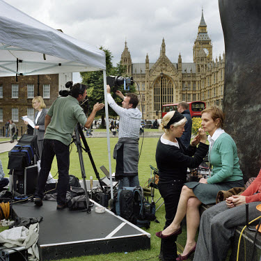 A Sky News TV tent on the lawn of Abingdon Street Gardens on the day Gordon Brown took over as Prime Minister. Often referred to as College Green, Abingdon Street Gardens is the small patch of land th...