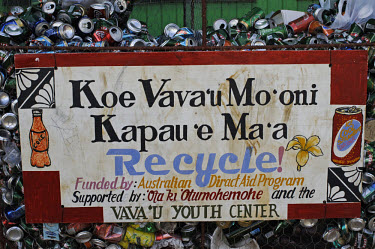 A recycling centre collecting aluminium cans in the remote northern Vava'u islands.