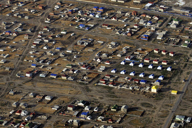 Aerial view of housing patterns on the edge of this oil boomtown in west Kazakhstan.